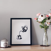 Load image into Gallery viewer, Framed poster of a coffee pot pouring coffee