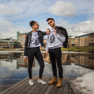 Models at Umeå University wearing the fashionable Umeå Sweater created by Jonn Designs.