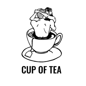 Drawing of two lovers kissing in a cup of tea