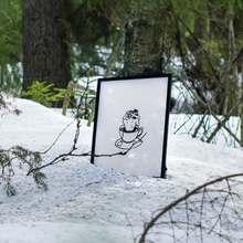 Load image into Gallery viewer, Poster of lovers embracing each other in a steamy cup of tea, located in a snowy forest in Umeå. 